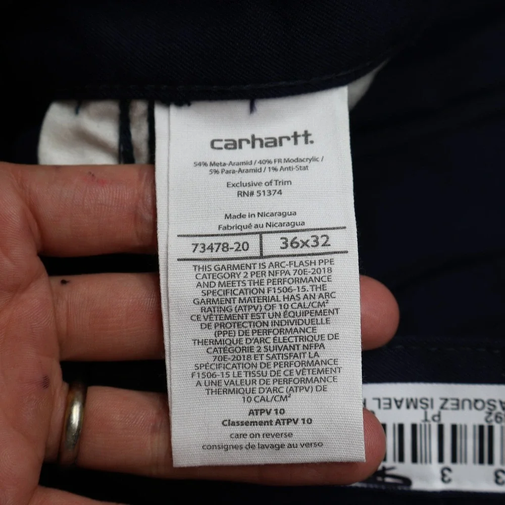 Carhartt Pants Men 36x32 Blue Dungaree Fit Flame Resistant Work Rugged Utility